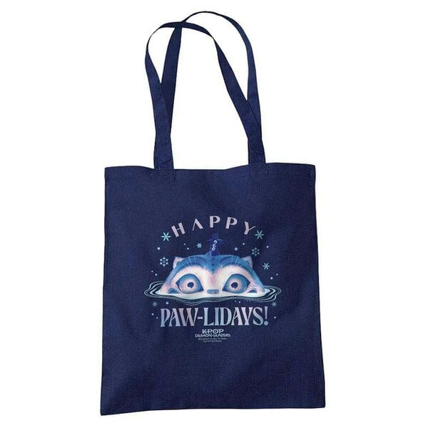 K-Pop Demon Hunters Happy Pawlidays Derpy Tiger Christmas Reusable Tote Bag - Navy