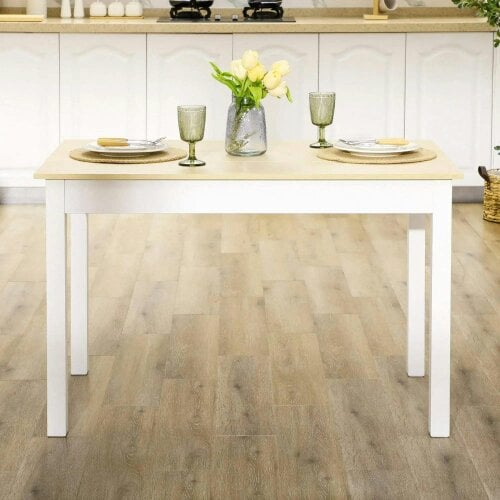 Bobobiy Dining Table for 4 to 6, Modern Kitchen Table - Wood Effect Tabletop, Thick Legs, 120L x 70W x 75Hcm, Dining Room, Kitchen, Living Room, Oak