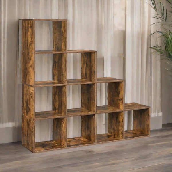 Rafaelo Mobilia Industrial Stepped Cube Storage Unit Rustic Brown