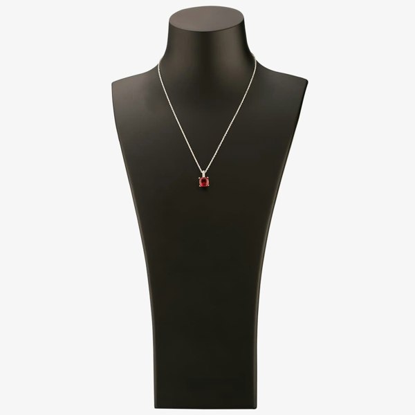T. H. Baker Silver Red Cubic Zirconia Cushion-cut Pendant and Dropper Earring Set SET0470