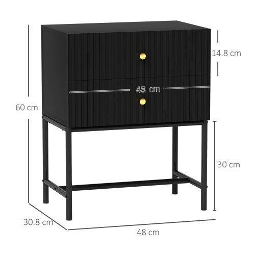 Wyld Haus Nafico Black and Gold Elegant 2 Drawer Ribbed  Bedside Table
