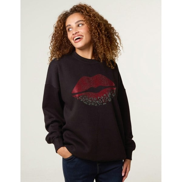 Blue Vanilla Rhinestone Lips Sweatshirt