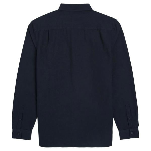 Back of a Navy Fred Perry shirt on a white background