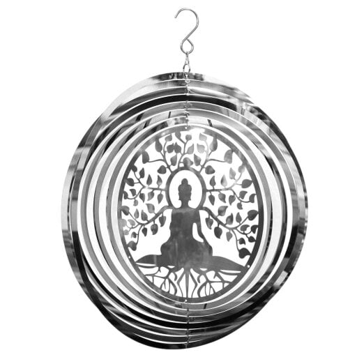 EDH Door Hardware Buddha Wind Spinner - Stainless Steel Hanging Garden Décor, Zen Outdoor Metal Art, Spiritual Yard Ornament, Kinetic Spinner