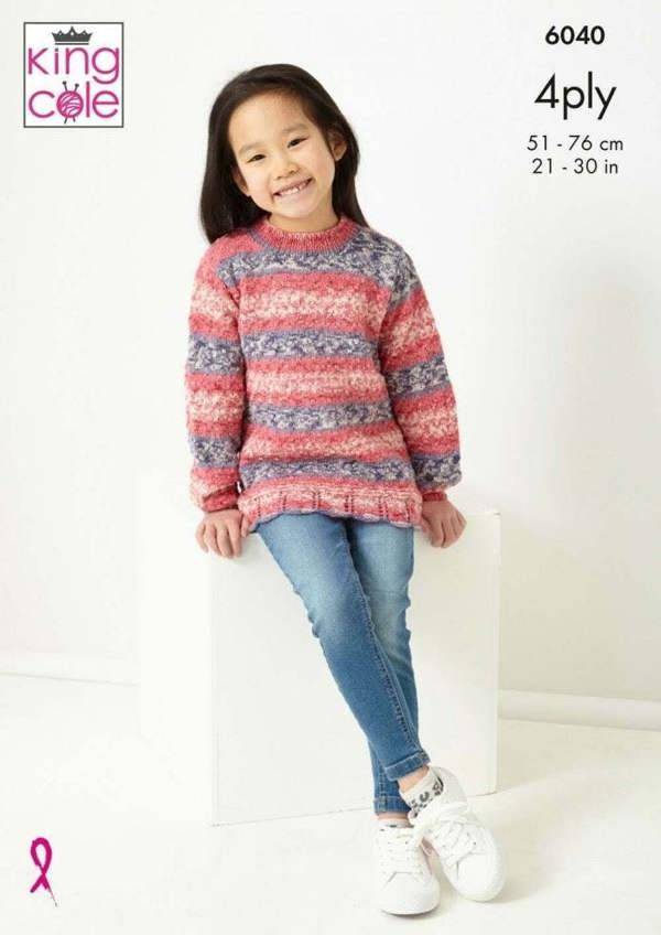 King Cole Norse 4 Ply Knitting Pattern 6040, Sweaters, Slipovers for Kids, 21 - 30 Inches