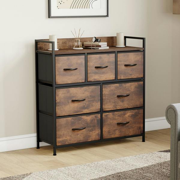 Vida Designs Chorley 7 Drawer Fabric Drawer Chest, Beige & Grey Wood