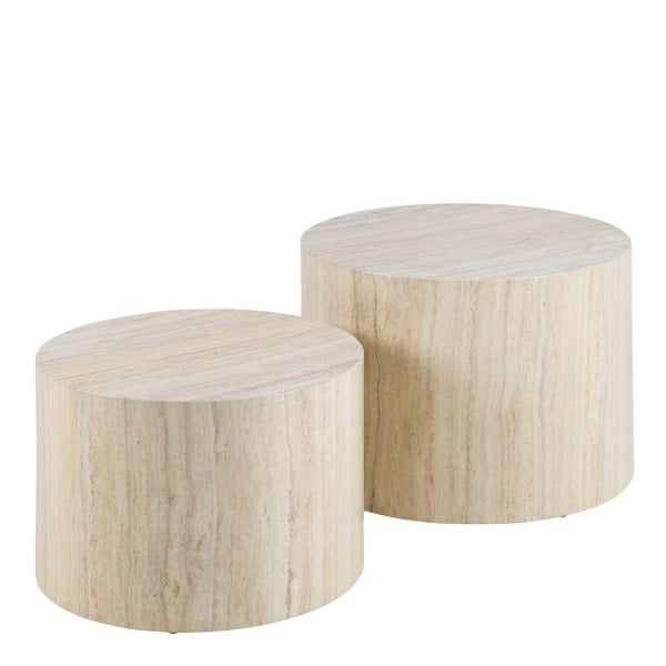 Furniture To Go Dice Round Coffee Table Set in Light Travertine Effect