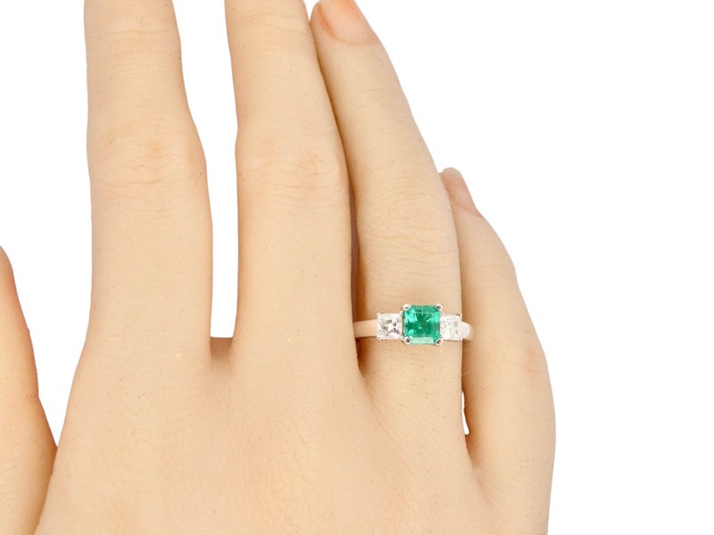 Vintage Tom A three stone emerald and diamond ring