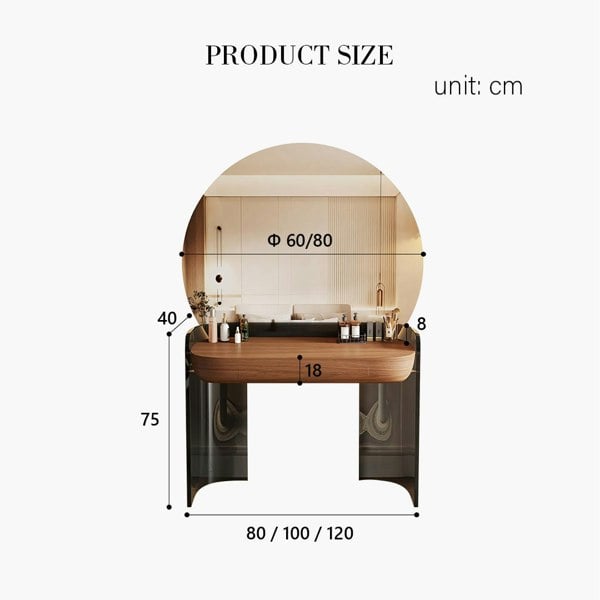 Thomas Dressing Table With Large LED Mirror, Walnut & Black-Weilai Concept-Weilai Concept