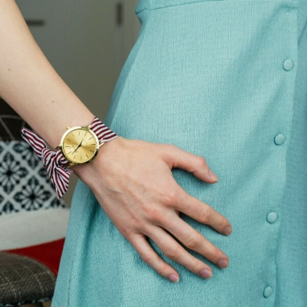The Colourful Aura Brown Stripe Cloth Changeable Cotton Tie Knot Strap Geneva Boho Wristwatch
