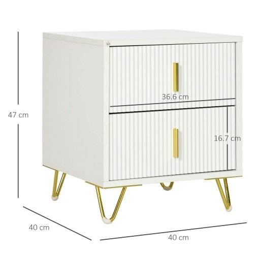 Wyld Haus Bapano White And Gold 2 Drawer Ribbed Bedside Table Gold Accents