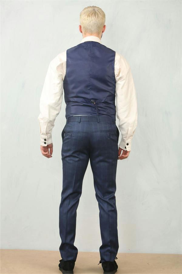 Infinity Leather Men's 3 Piece Prince Of Wales Blue Suit Workwear