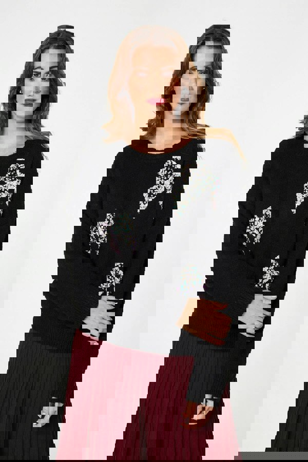 Black | Sequin Bow Detail Drop Shoulder Jumper
