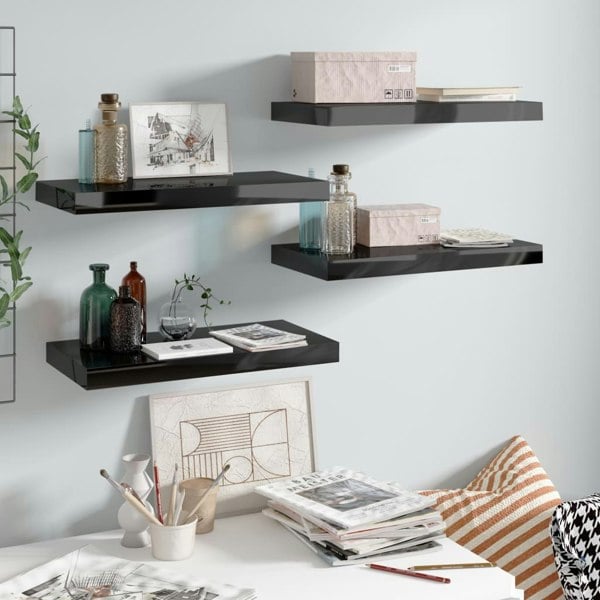 Berkfield Floating Wall Shelves 4 pcs High Gloss Black 50x23x3.8 cm MDF