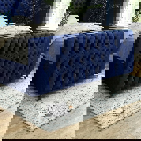 Casa Magna Donati Straight Curved Top Upholstered Soft Velvet Bed Frame - Blue