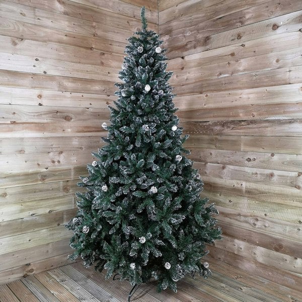 Samuel Alexander 2.4m /8ft Rocky Mountain Pine Green Artificial Christmas Tree Snow Tip and Pine Cones