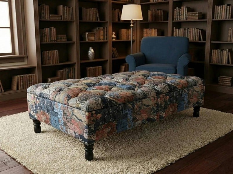 ISTOOLS Premium Handmade Damask Multicolour Storage Ottoman Bench – UK Storage Seat & Coffee Table - 36 x 24 Inches (92 x 61cm)