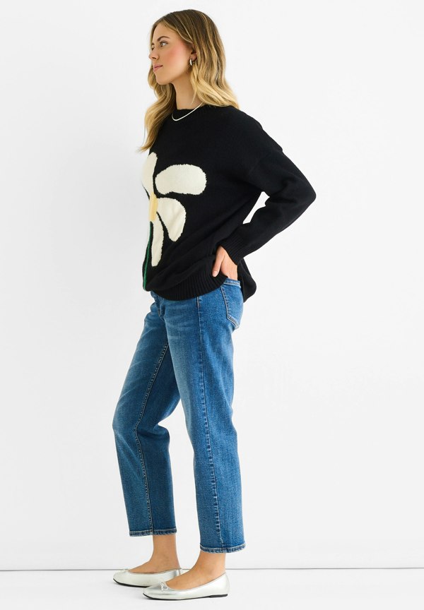 Gini London Black Paint Flower Knit Oversized Long Jumper