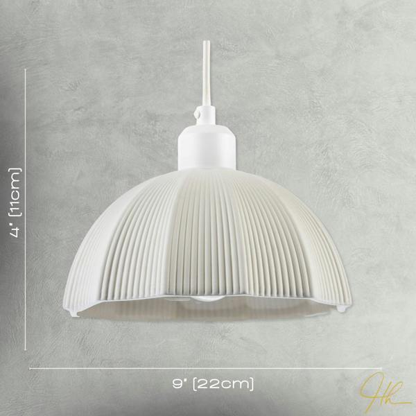 Frosted White Ceramic Umbrella Pendant Light Shade with Etched Lines Image 7