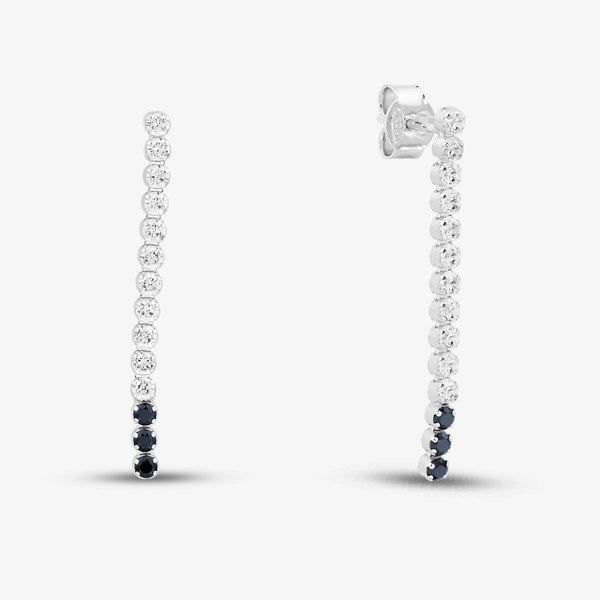 T. H. Baker Sterling Silver Rhodium Plated White & Black Cubic Zirconia Drop Earrings 8.58.9369