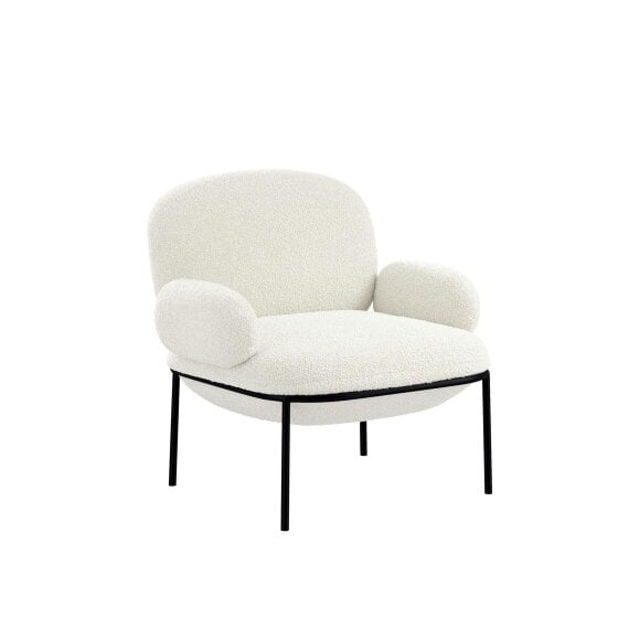 Wyld Haus Tritta Curved Ivory Sherpa Boucle Accent Chair Black Metal Legs