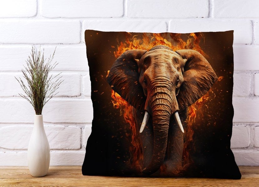 Warren Reed Splashart Elephant and fire Cushions