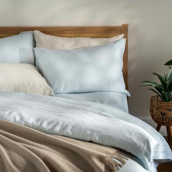 Soak&Sleep Mineral Blue French Linen 40cm Deep Fitted Sheets