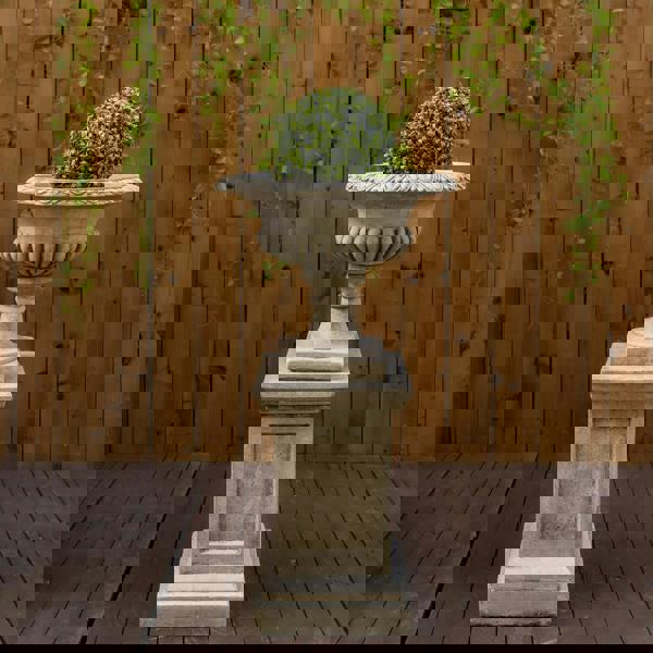 Very Large Stone Cast Victorian Garden Urn and Plinth