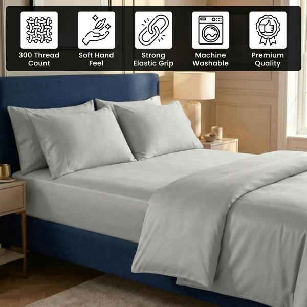 Smart Living 40cm Deep T300 Fitted Sheet Or Pillowcases - Silver