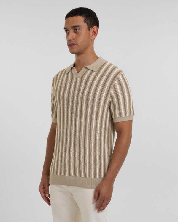 Steel & Jelly Pimlico - Knitted Stripe Trophy Neck Polo Shirt