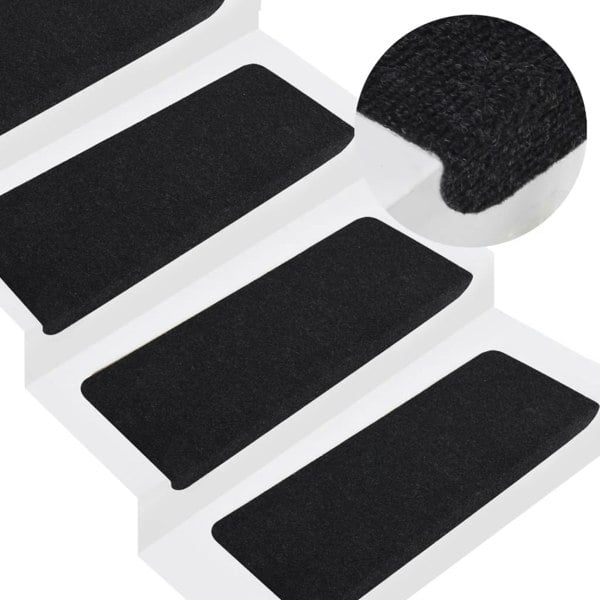 Berkfield Stair Mats Self-adhesive 15 pcs 65x24.5x3.5 cm Black
