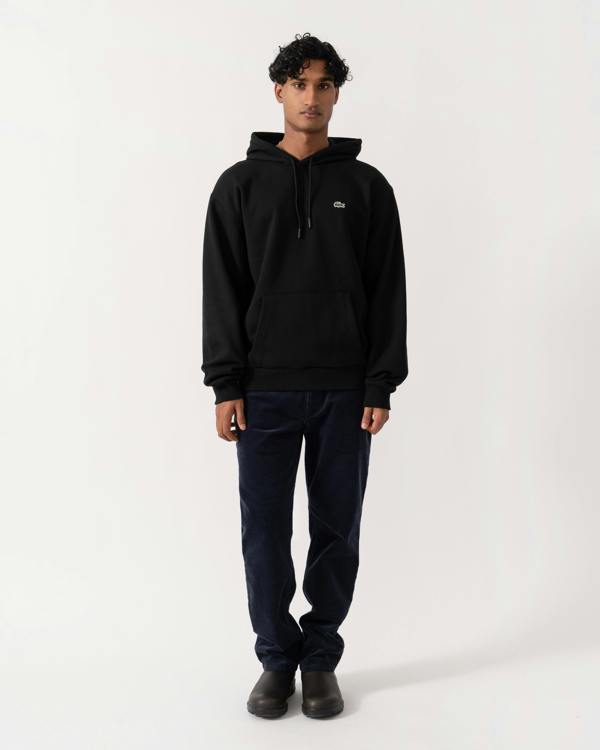 Man wearing Lacoste Fleece Mens Classic Fit Hoodie - Black 031
