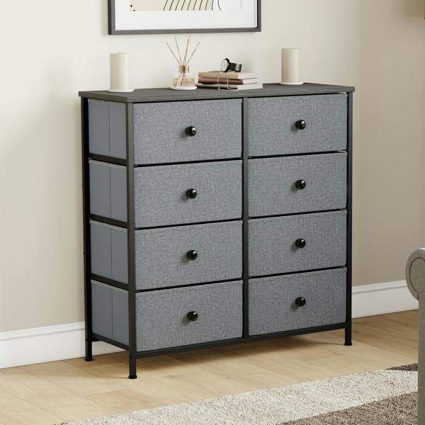 Vida Designs Chorley 8 Drawer Fabric Drawer Chest, Beige & Grey Wood