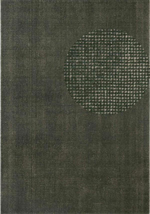 Textured green rug with a circular pattern in the center