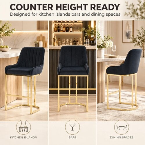 HOMCOM Bar Stools Set of 2 with Backrest, Footrest for Kitchen