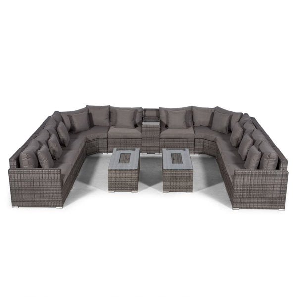 Giardino Santorini U Shape Modular 10 Seat Rattan Sofa Set With Armrest Drinks Cooler & 2 Drinks Cooler Coffee Tables
