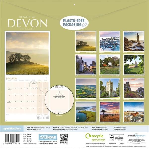 Beauty Of Devon Calendar 2027, Wall Calendars, Month To View, Travel, Gift