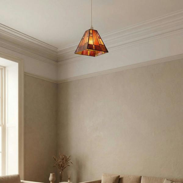 Art Deco Tiffany Pendant Lighting Shade with Orange and Amber Panels Image 8