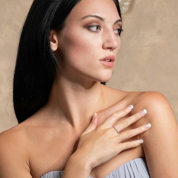 Skinny Sterling Silver Band Ring for Women with Cubic Zirconia Gemstones - namana.london