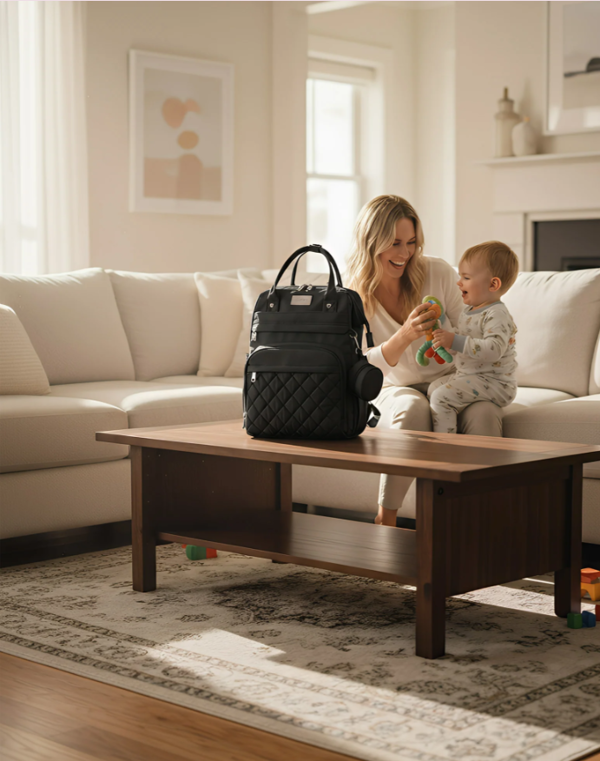 Anysort Black Mommy Diaper Bag With Changing Pad Maternity Backpack for Moms