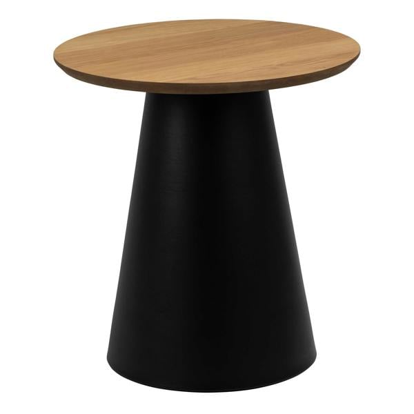 Wyld Haus Hamburg Round Oak Veneer Coffee Table Black Steel Pillar Base