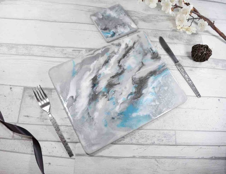 Silver Grey Placemats and Coasters for Dining Table - Epoxy Resin Art