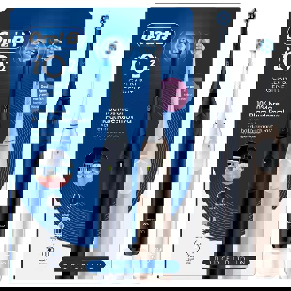 Oral-B iO 2 Electric Toothbrush | 2-Pack | Black & Pink | 2 Brush Heads | Travel Case