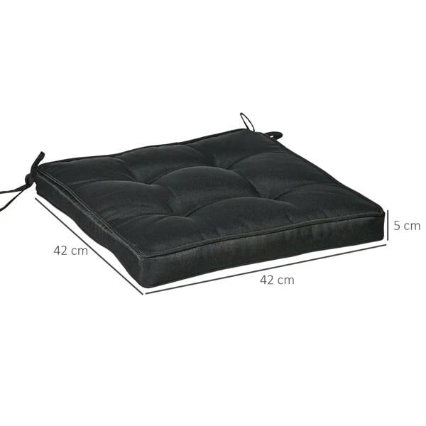 Black square seat cushion pad with ties, 42 x 42 cm with thickness shown