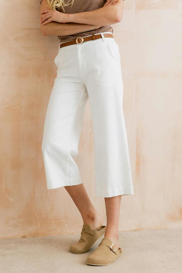 Isla Stretch Twill Crop Trousers White
