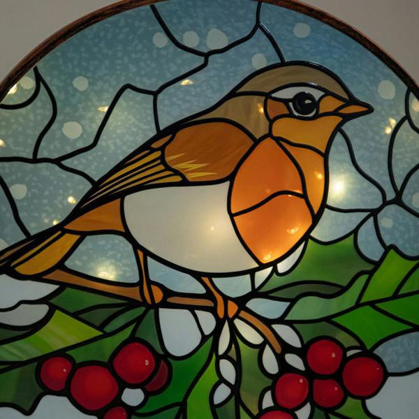 Samuel Alexander 25cm Stained Glass Robin Light Up Christmas Decoration with LEDs