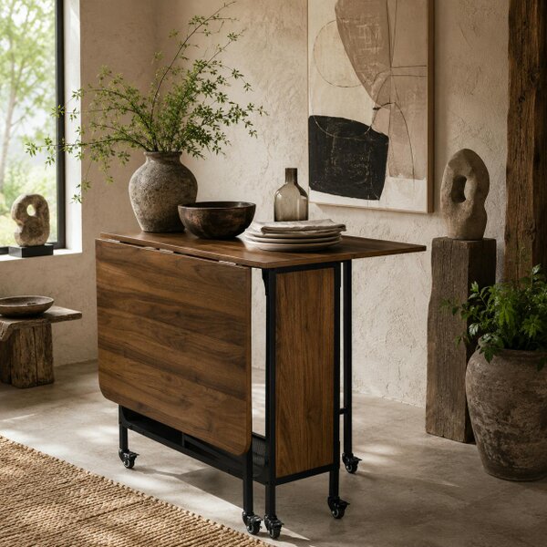 Wyld Haus Suzito Wooden Brown And Black Drop Leaf Dining Table Seating 6