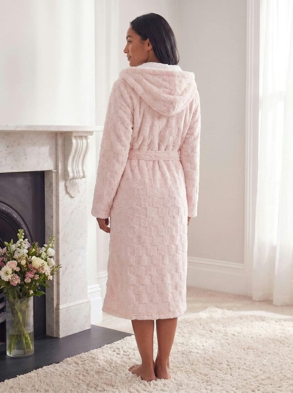 Camille Women's Super Soft Jacquard Sherpa Fleece Hooded Bathrobe