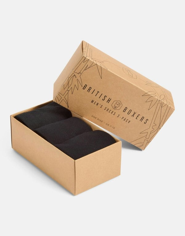 British Boxers Men's Three-Pair Bamboo Sock Gift Box – Black