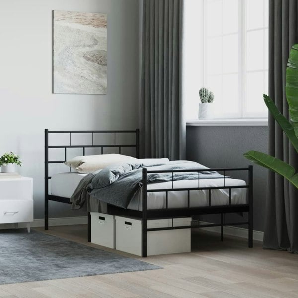 Berkfield Metal Bed Frame with Headboard and Footboard Black 90x200 cm